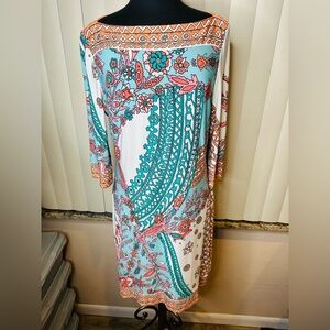 Donna Morgan Floral Patterned Dress Sheath 3/4 Sleeves Size 12